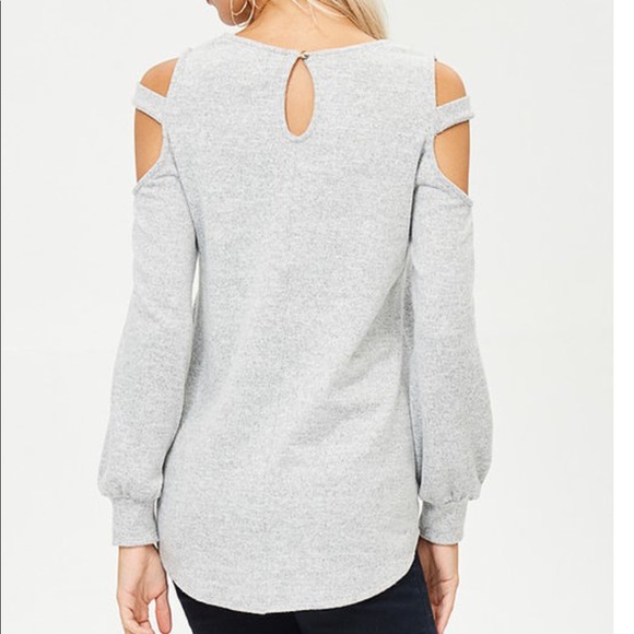 Heather Grey Cold Shoulder Top with Keyhole Back - Picture 3 of 3